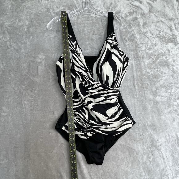 Figure Magic One-Piece Swim Suit Womens 16 Zebra Print Slimming VNeck Adjustable - Picture 3 of 9